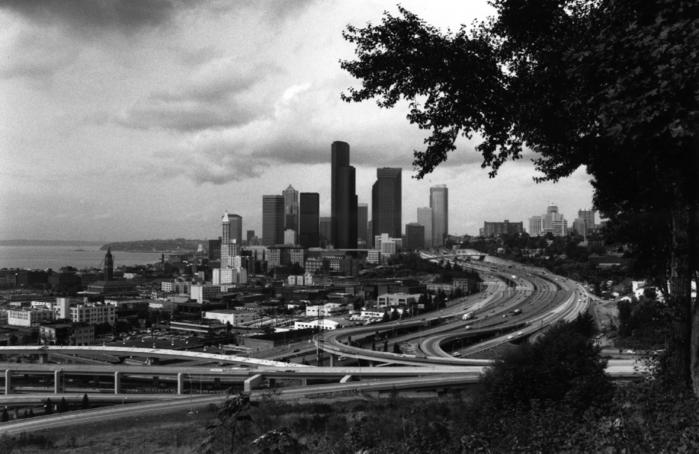 View of downtown Seattle and highways